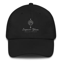 Unisex hat Empower Bloom Hat | Rose and Arrow Logo - Grace & Strength | Classic Statement Cap in black color.