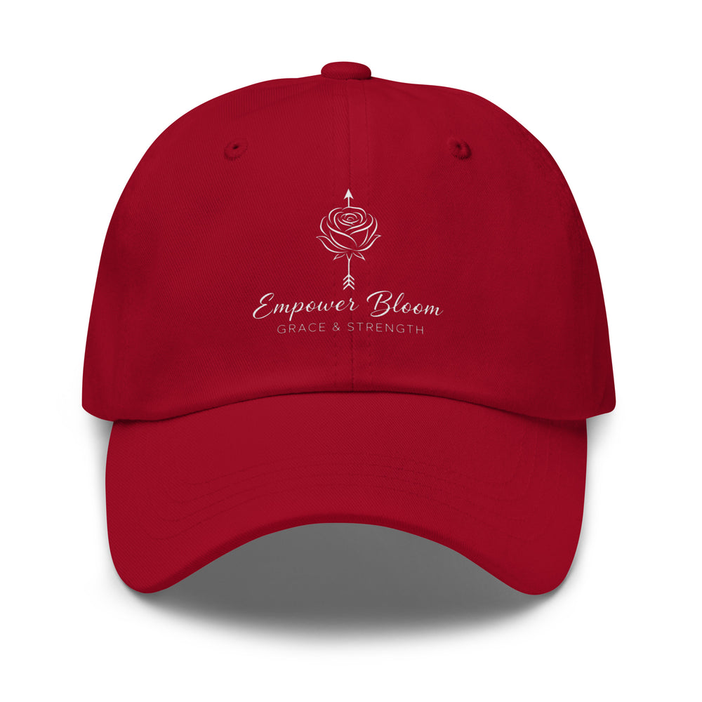 Unisex hat Empower Bloom Hat | Rose and Arrow Logo - Grace & Strength | Classic Statement Cap in red