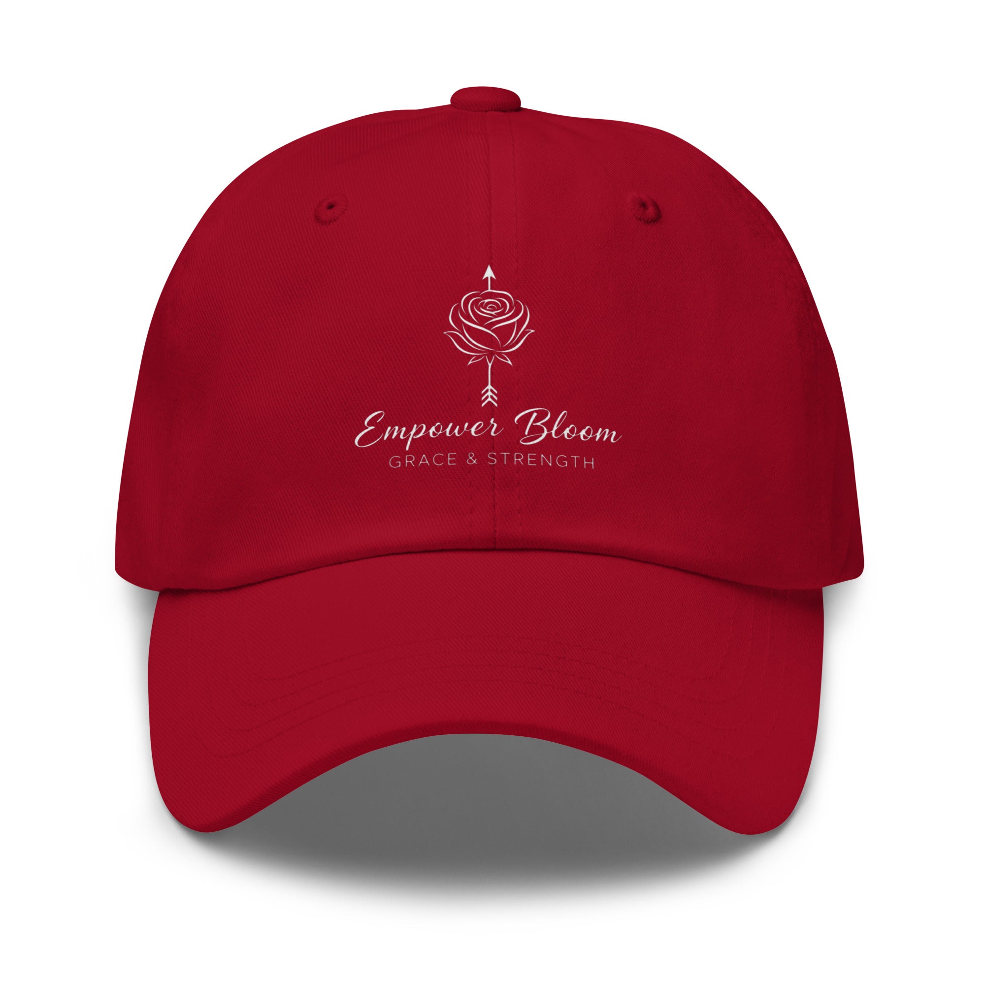 Unisex hat Empower Bloom Hat | Rose and Arrow Logo - Grace & Strength | Classic Statement Cap in red