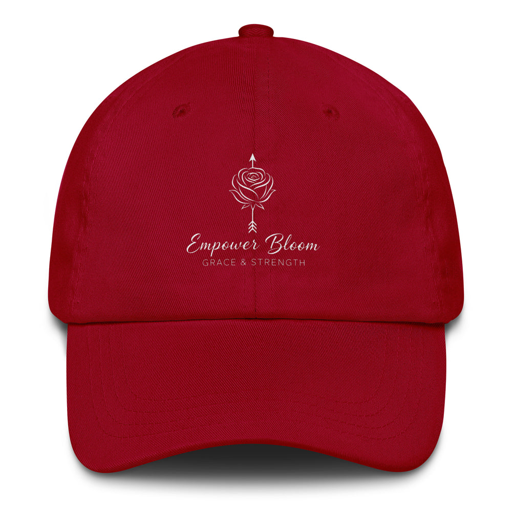 Unisex hat Empower Bloom Hat | Rose and Arrow Logo - Grace & Strength | Classic Statement Cap in red